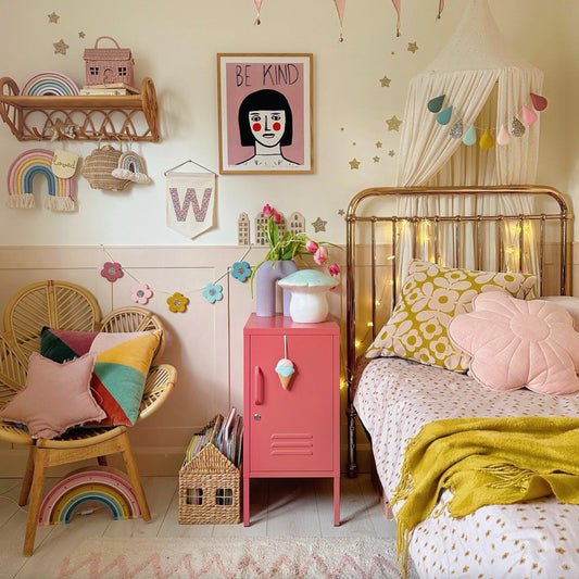 Steel Single Door Bedside Pedestal Locker Shorty Storage Cabinet - Raspberry Pink