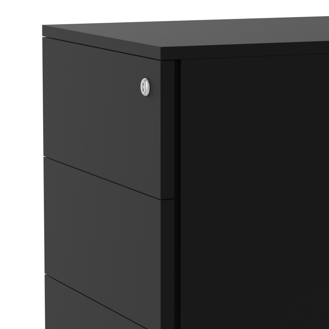 Steel 3 Drawer Pedestal Mobile Filing Cabinets Side Handle With Lock - Black