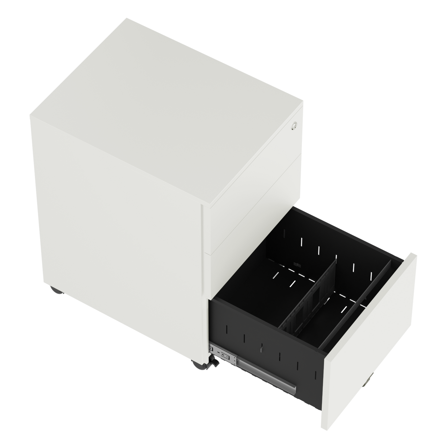 Steel 3 Drawer Side Handle Mobile Pedestal Filing Cabinet Locker - White