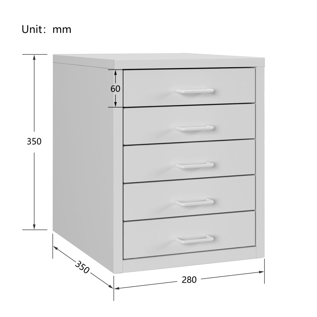 Steel Desk Organizer 5 Drawer Desktop Storage Cabinet - White