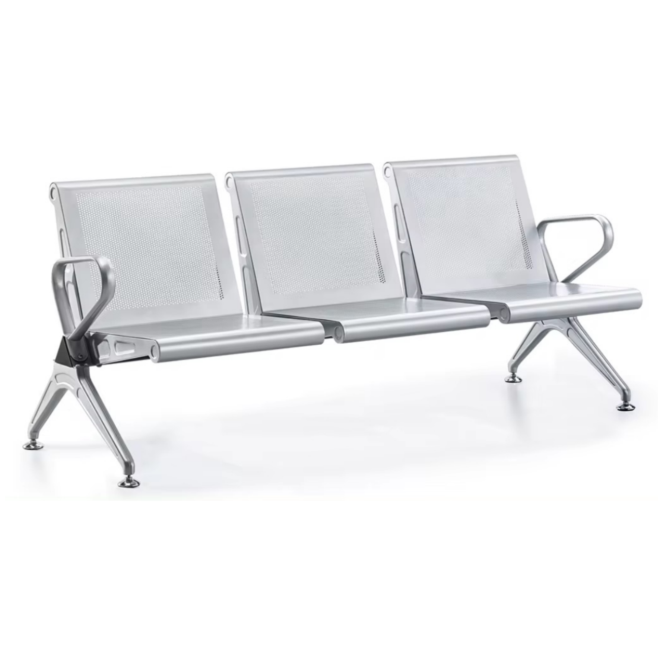 Steel Chrome Heavy Duty 3 Seater Waiting Area Reception Chairs - Shiny Silver