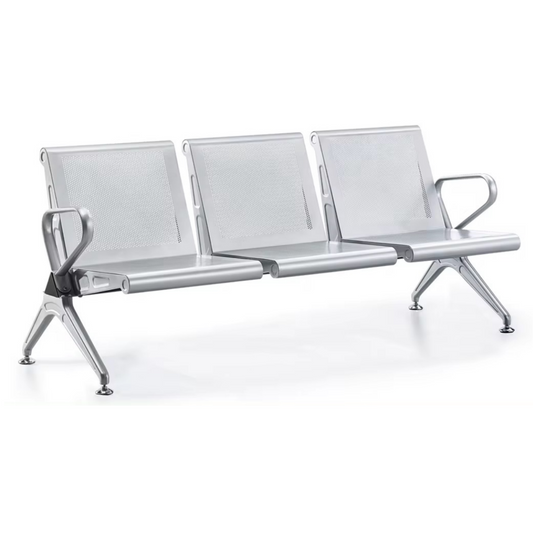Steel Chrome Heavy Duty 3 Seater Waiting Area Reception Chairs - Shiny Silver