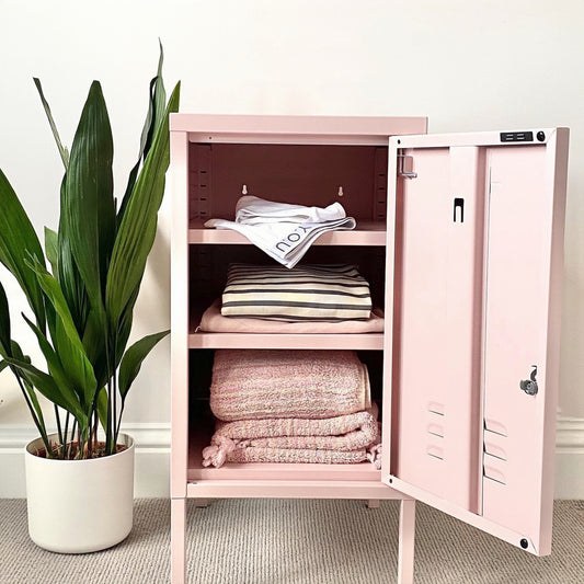 Steel Single Door Bedside Pedestal Locker Shorty Storage Cabinet - Peach Pink