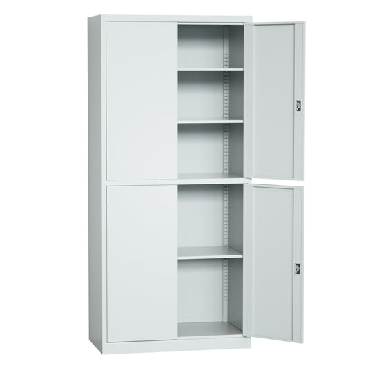Steel 4 Door Filing Cabinet Storage Cupboard With 3-Point Lock - Light Grey