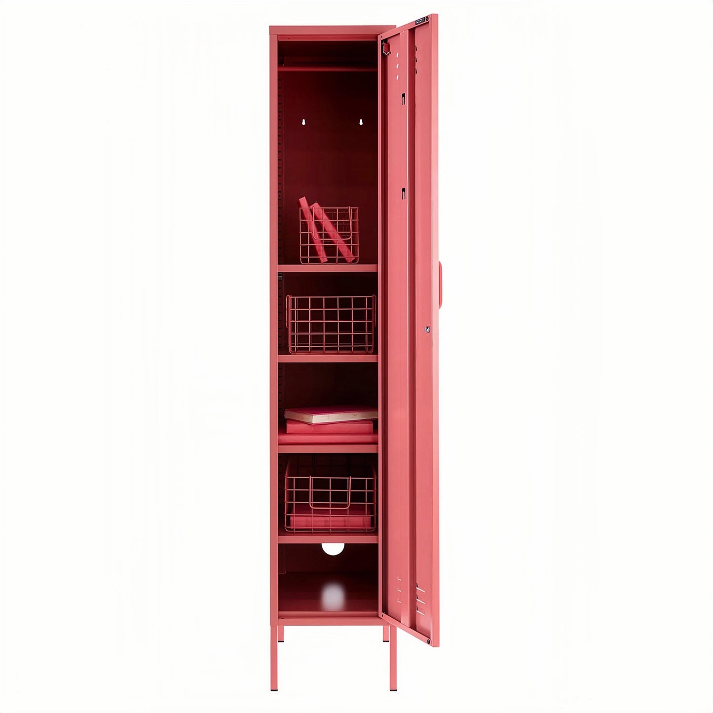 Steel Single Door Wardrobe Skinny Locker Storage Cabinet Cupboard - Raspberry Pink