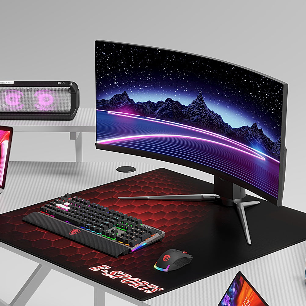 ERGONOMIC Gaming/Office Desk,180cm Wing-Shaped Home Cuputer Table - White