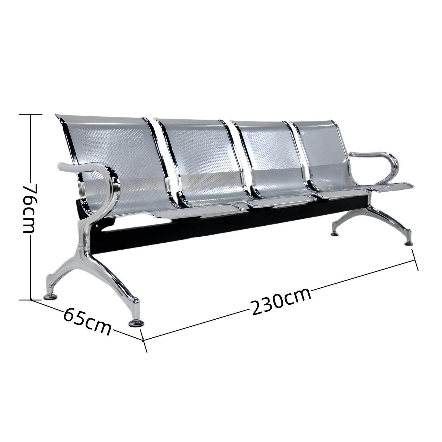 Steel Chrome 4 Seater Waiting Area Reception Chairs - Shiny Silver