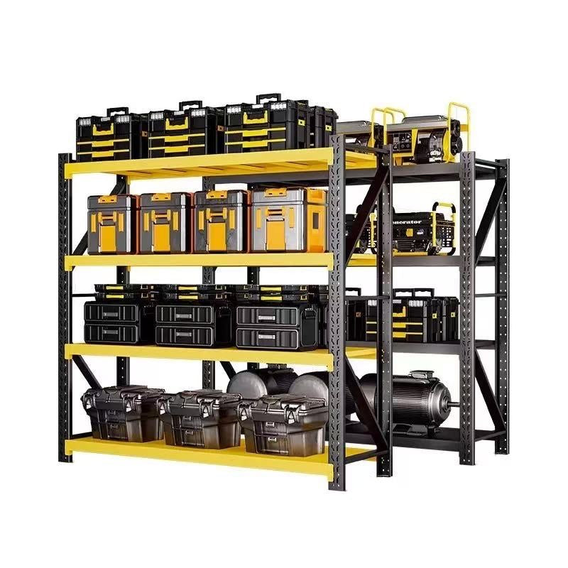 Steel 250kg Heavy Duty 4 Shelf Industrial Shelving Adjustable Storage Racks - Yellow and Black