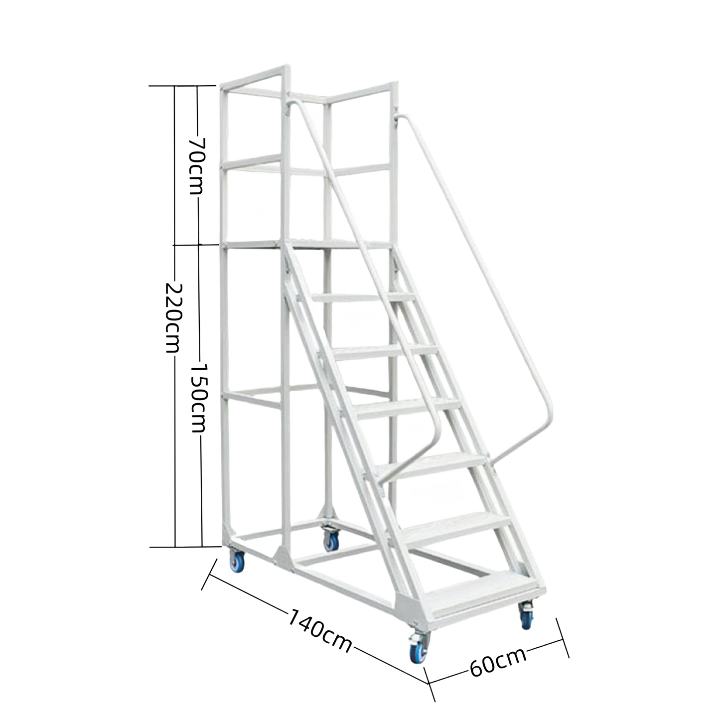 Steel 7 Step Mobile Safety Ladder With Wheels - Light Grey
