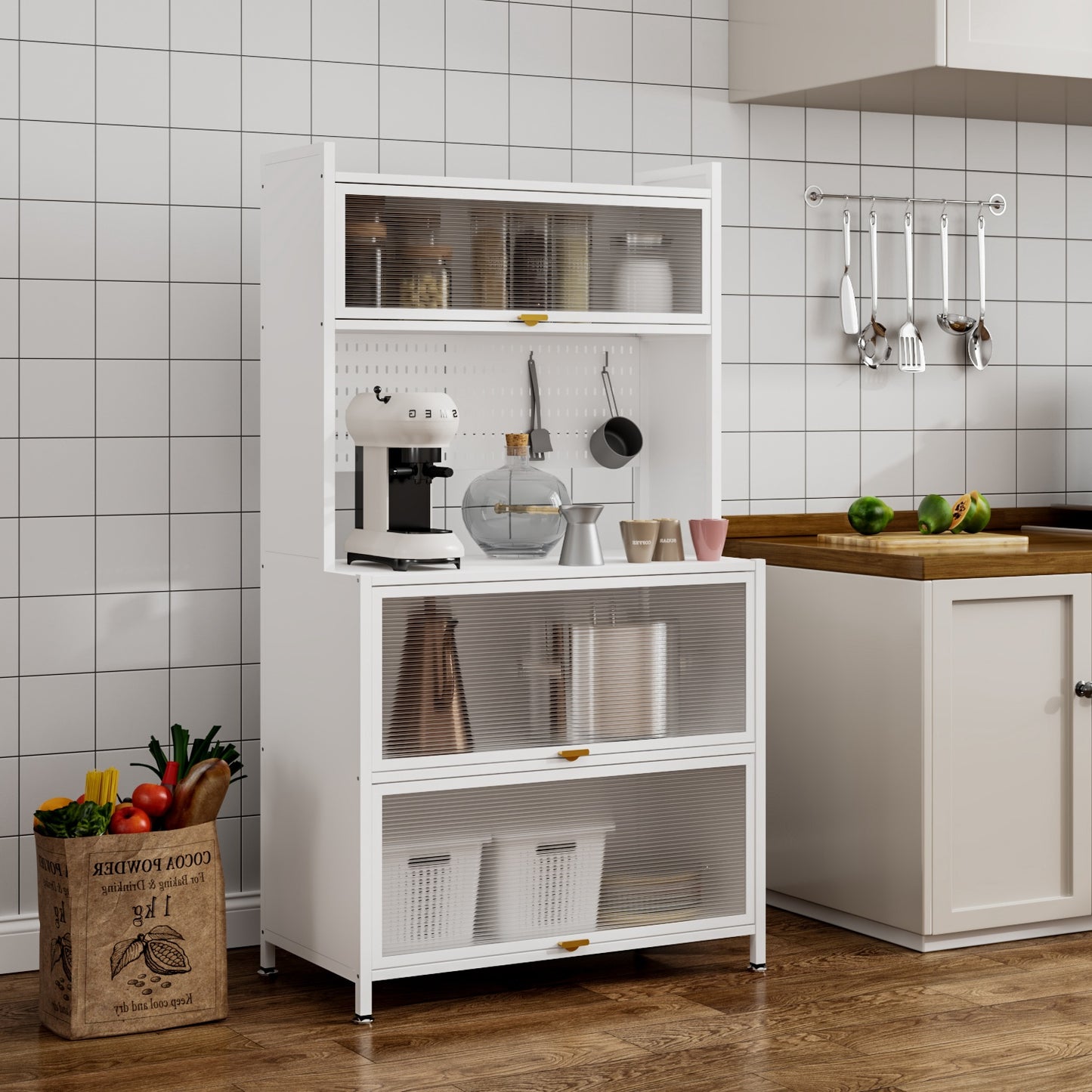 Steel 5-Tier Cupboard Standing Organizer Bakers Rack Kitchen Storage Rack - White