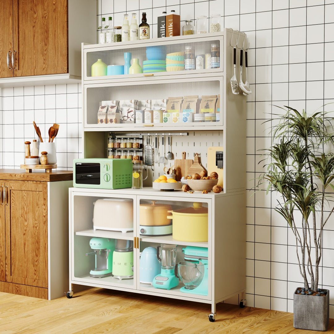 Steel 6-Tier Cupboard Bakers Rack Cart Kitchen Storage Cabinet 100cm Width - White