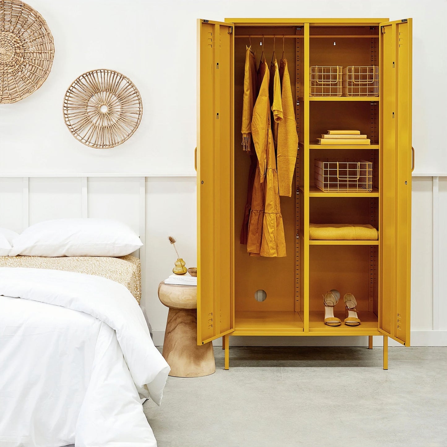 Steel Swing Door Wardrobe Twinny Locker Storage Cabinet Cupboard - Mustard Yellow