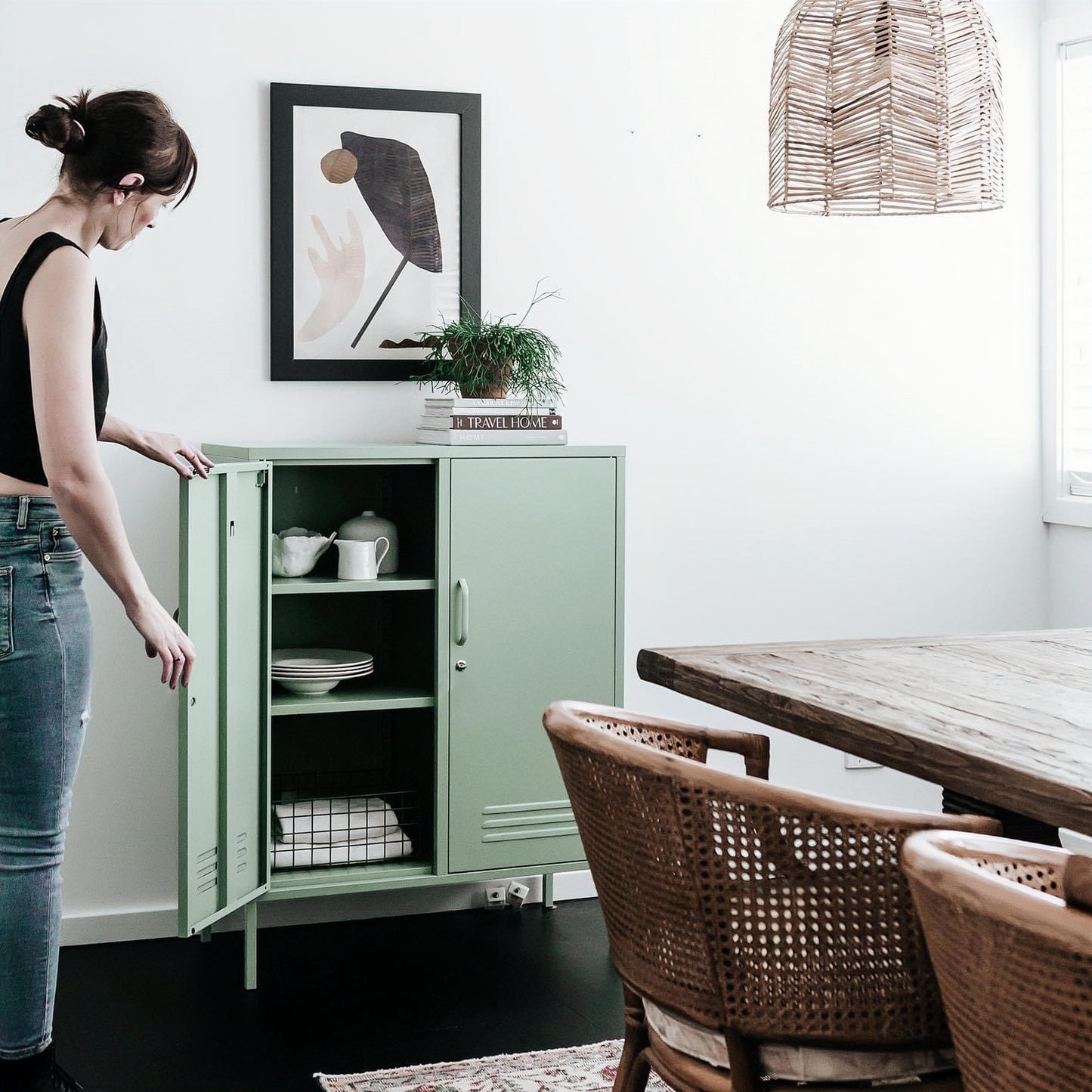 Steel Swing Door Sideboard Midi Locker Storage Cabinet Cupboard - Matcha Green