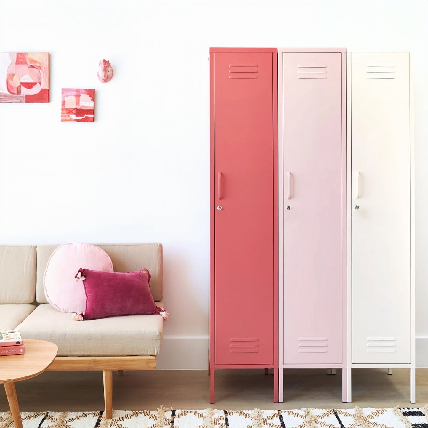 Steel Single Door Wardrobe Skinny Locker Storage Cabinet Cupboard - Raspberry Pink