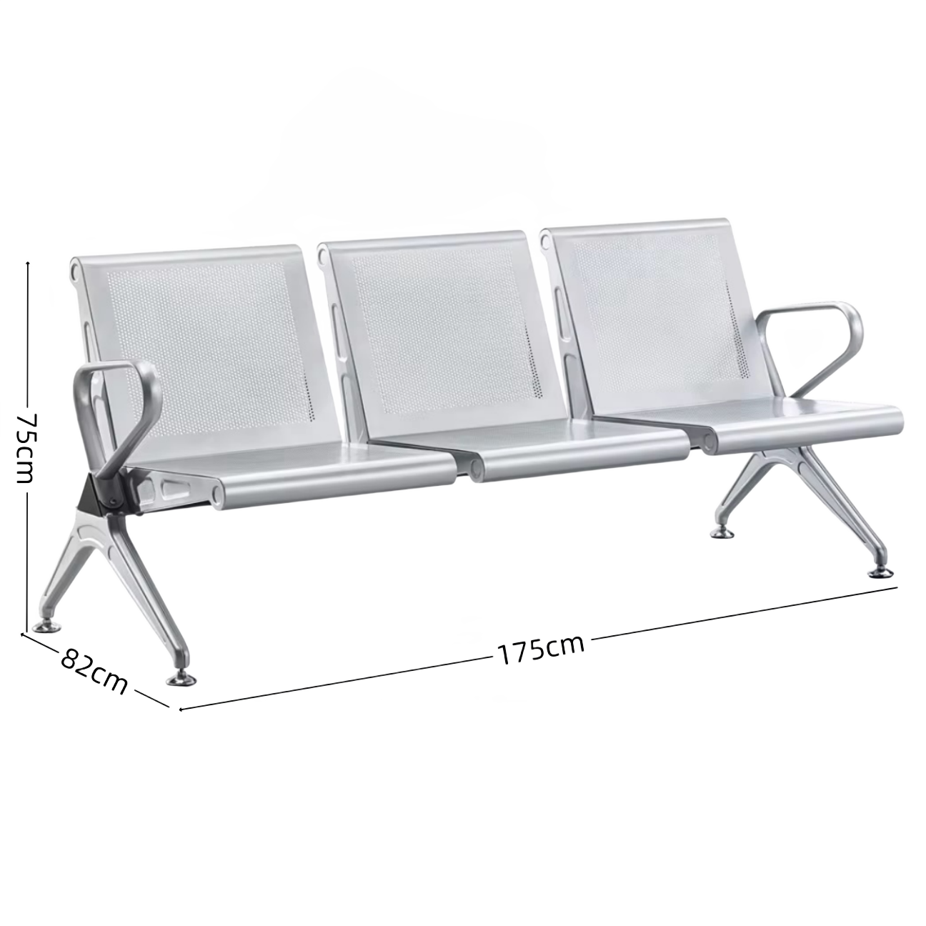 Steel Chrome Heavy Duty 3 Seater Waiting Area Reception Chairs - Shiny Silver