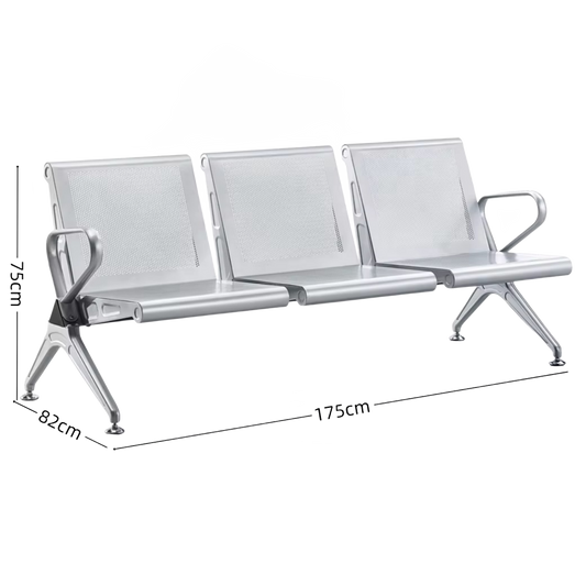 Steel Chrome Heavy Duty 3 Seater Waiting Area Reception Chairs - Shiny Silver