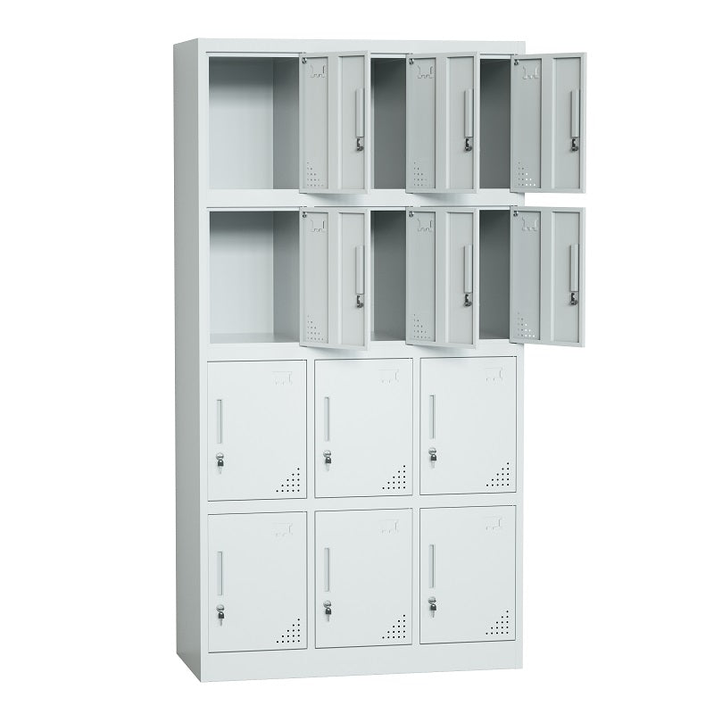 Steel 12 Door Locker Cupboard Storage Cabinet Inner Handle With Lock - Light Grey