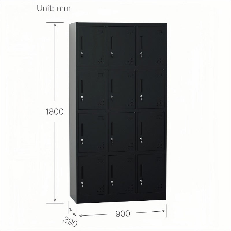 Steel 12 Door Locker Cupboard Storage Cabinet Inner Handle With Lock - Black