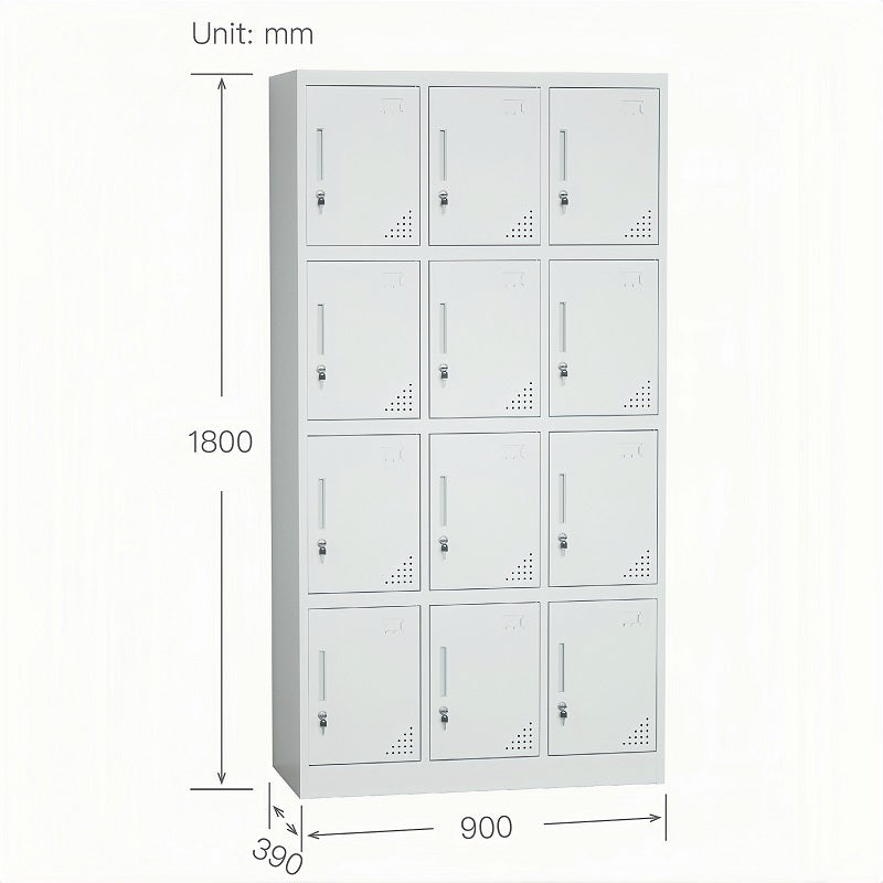 Steel 12 Door Locker Cupboard Storage Cabinet Inner Handle With Lock - Light Grey
