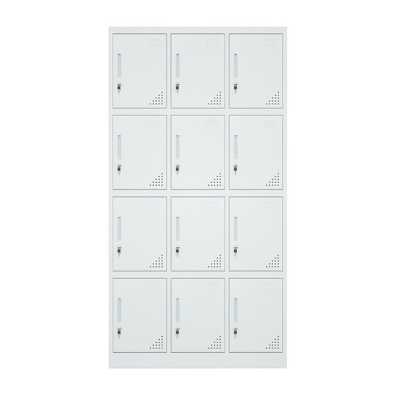Steel 12 Door Locker Cupboard Storage Cabinet Inner Handle With Lock - Light Grey