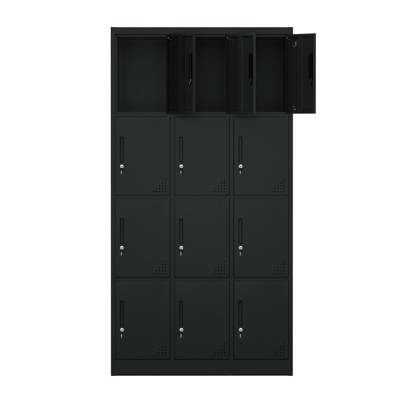 Steel 12 Door Locker Cupboard Storage Cabinet Inner Handle With Lock - Black