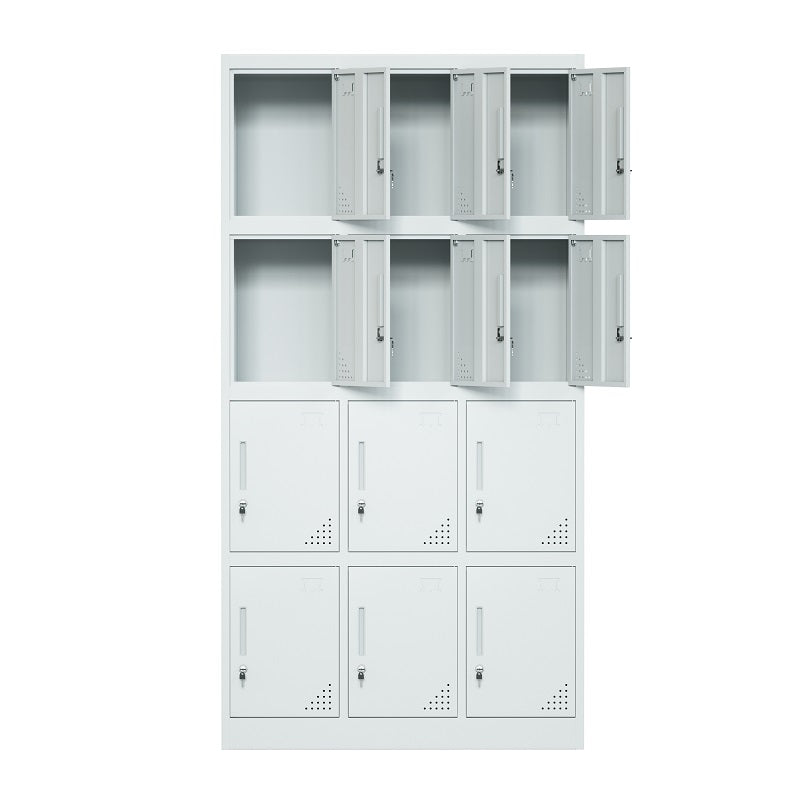 Steel 12 Door Locker Cupboard Storage Cabinet Inner Handle With Lock - Light Grey