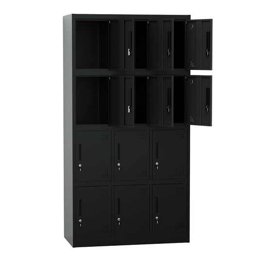 Steel 12 Door Locker Cupboard Storage Cabinet Inner Handle With Lock - Black
