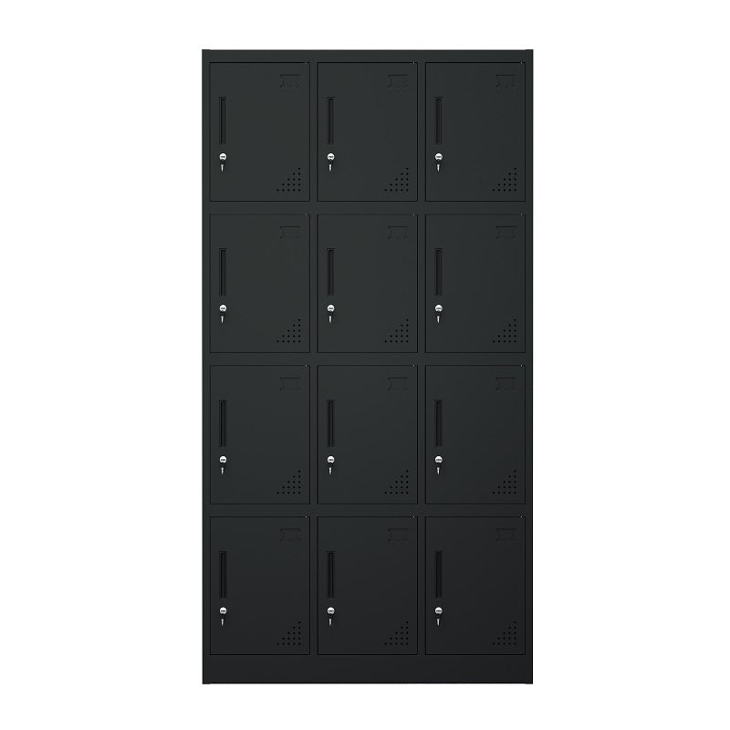 Steel 12 Door Locker Cupboard Storage Cabinet Inner Handle With Lock - Black