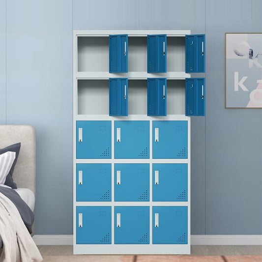 Steel 15 Door Locker Cupboard Storage Cabinet Inner Handle With Lock - Blue and Light Grey