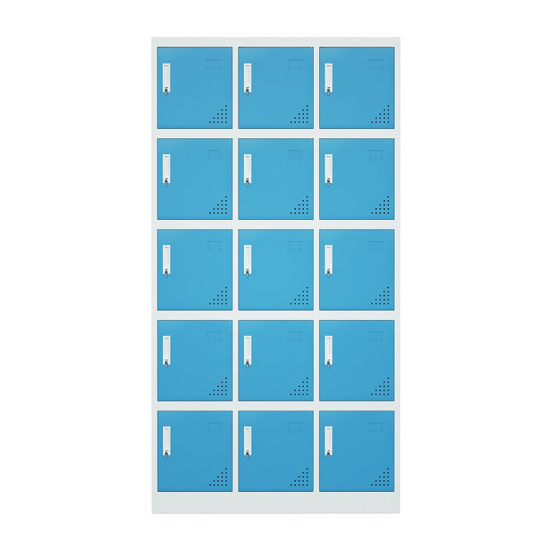 Steel 15 Door Locker Cupboard Storage Cabinet Inner Handle With Lock - Blue and Light Grey