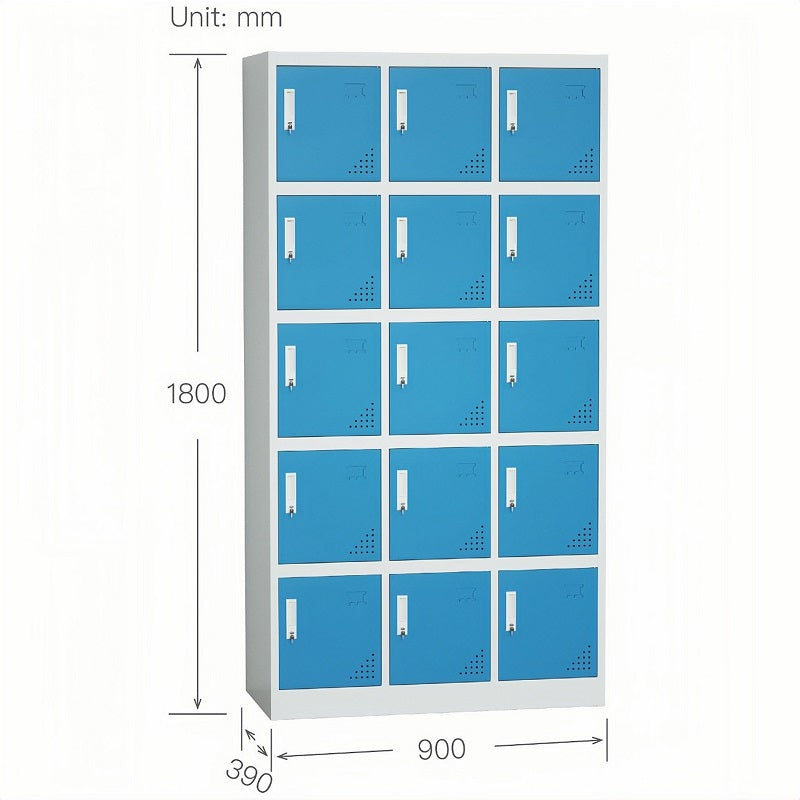 Steel 15 Door Locker Cupboard Storage Cabinet Inner Handle With Lock - Blue and Light Grey