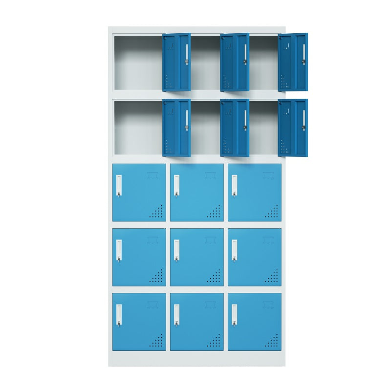 Steel 15 Door Locker Cupboard Storage Cabinet Inner Handle With Lock - Blue and Light Grey