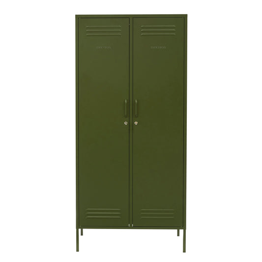 Steel Swing Door Wardrobe Twinny Locker Storage Cabinet Cupboard - Olive Green