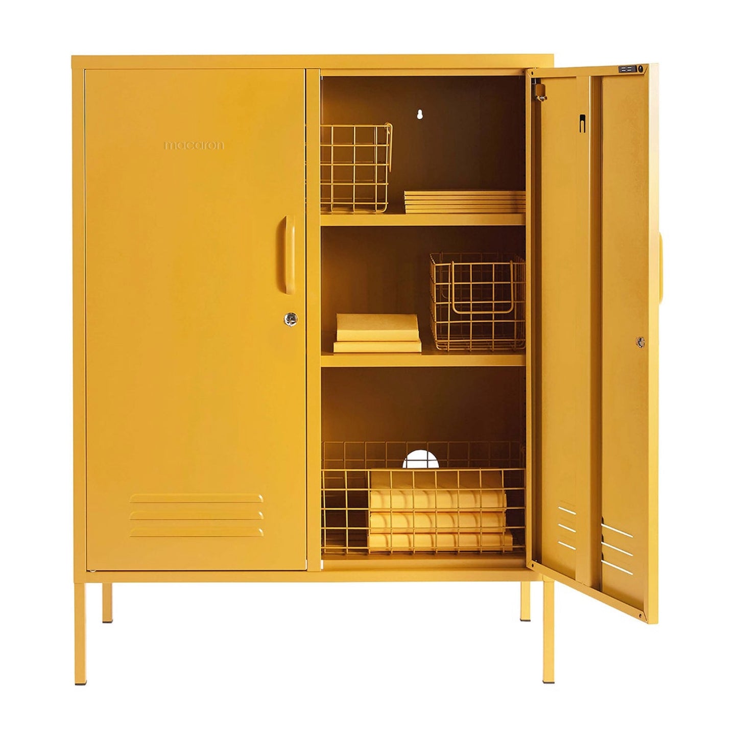Steel Swing Door Sideboard Midi Locker Storage Cabinet Cupboard - Mustard Yellow
