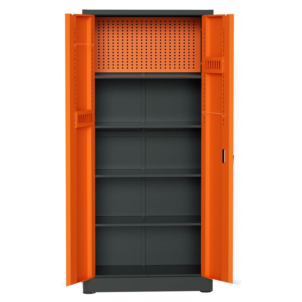 Steel Swing Door Inner Handle Tool Storage Cabinet Cupboard Locker - Slate Grey and Orange