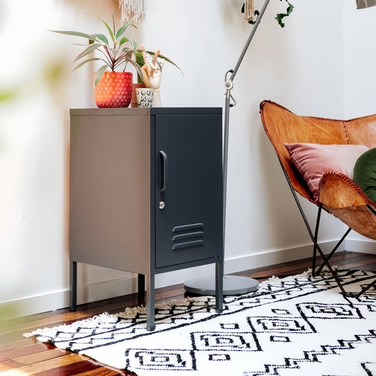 Steel Single Door Bedside Pedestal Locker Shorty Storage Cabinet - Black