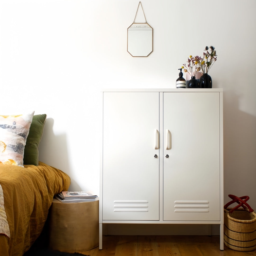 Steel Swing Door Sideboard Midi Locker Storage Cabinet Cupboard - White