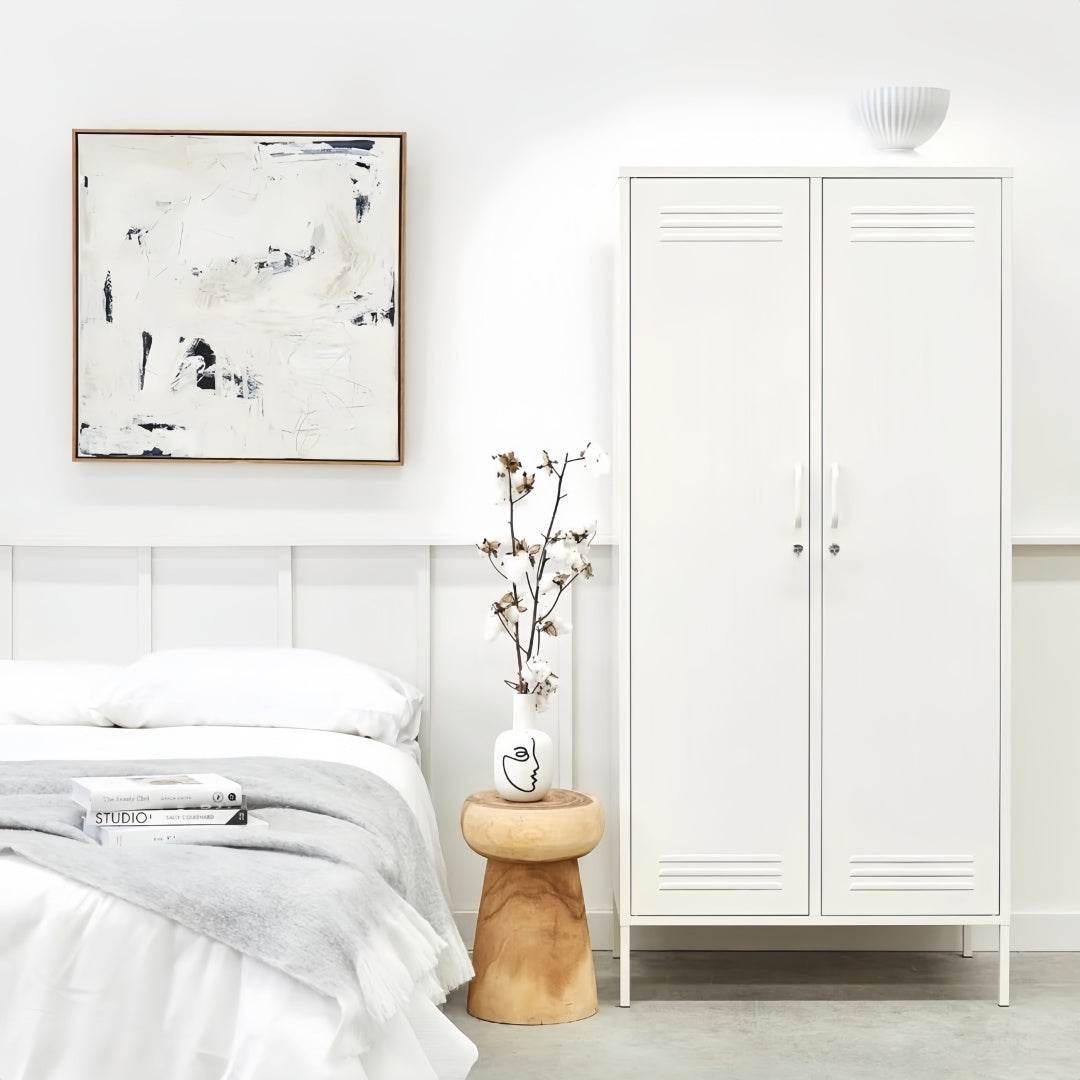 Steel Swing Door Wardrobe Twinny Locker Storage Cabinet Cupboard - White
