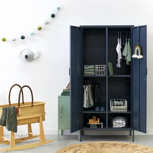 Steel Swing Door Wardrobe Twinny Locker Storage Cabinet Cupboard - Black