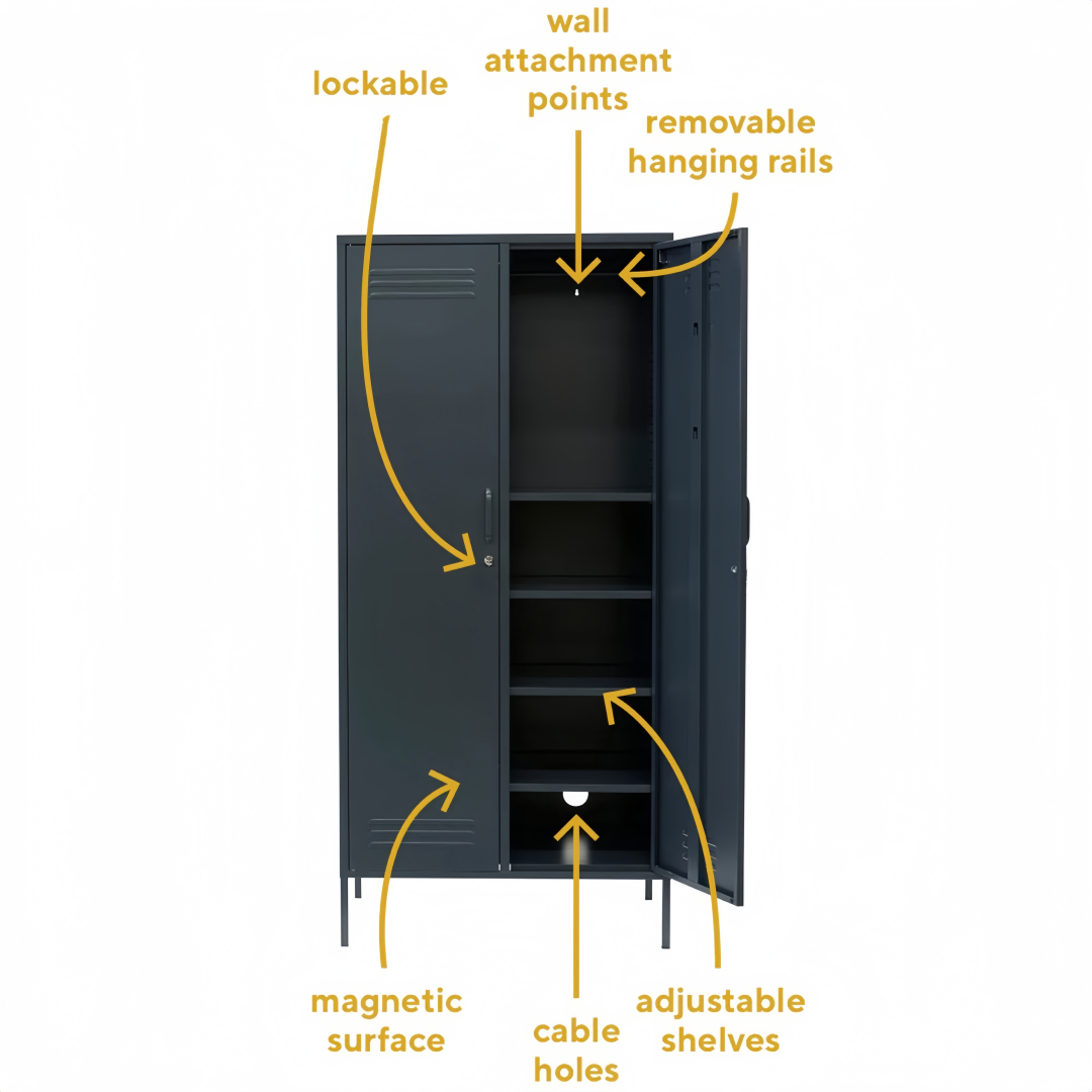 Steel Swing Door Wardrobe Twinny Locker Storage Cabinet Cupboard - Black