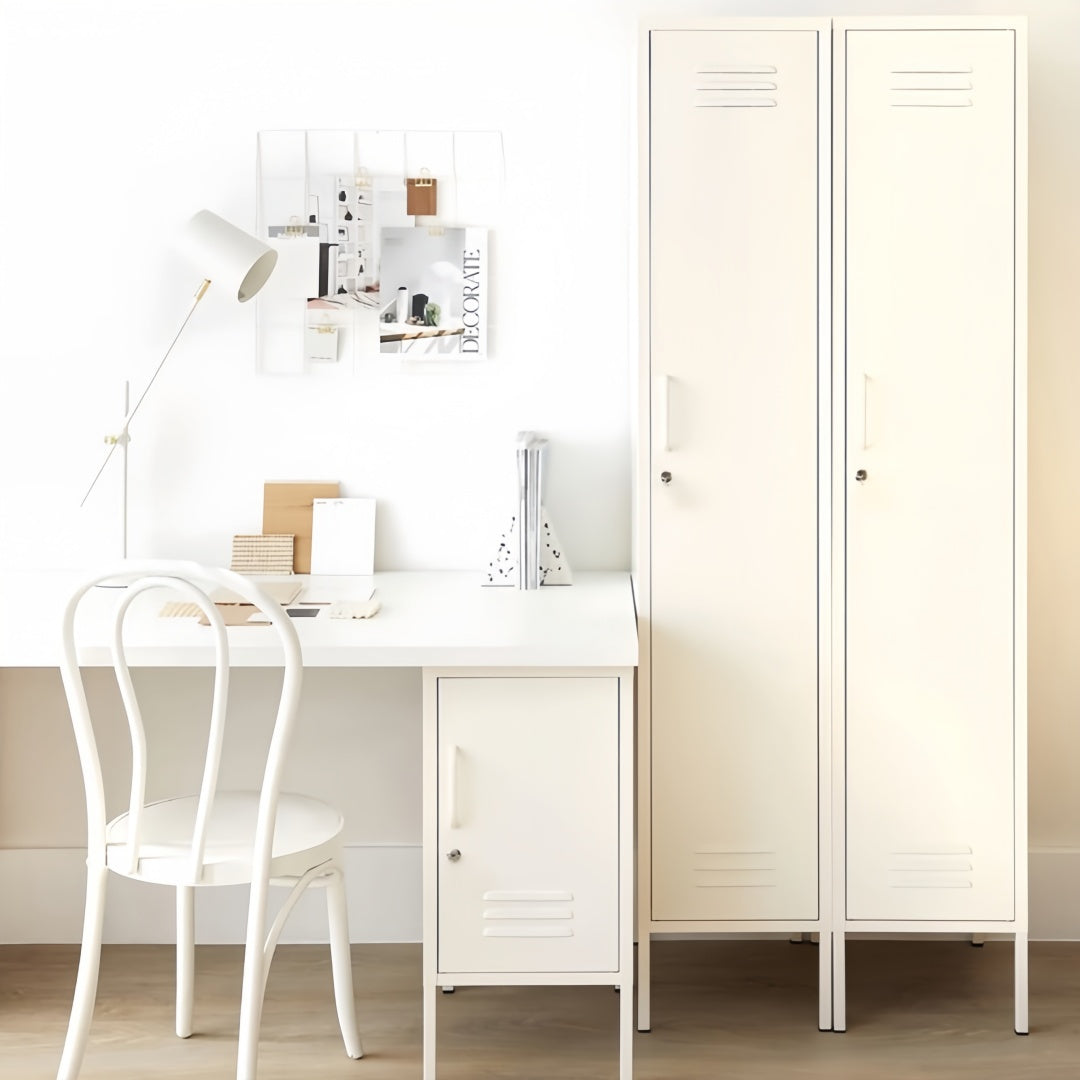Steel Single Door Wardrobe Skinny Locker Storage Cabinet Cupboard - White