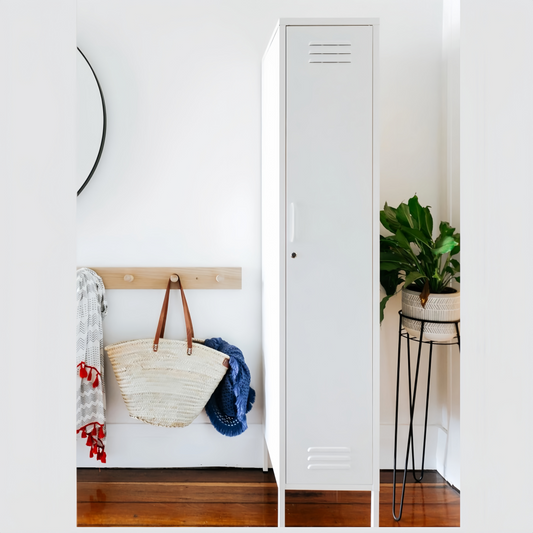 Steel Single Door Wardrobe Skinny Locker Storage Cabinet Cupboard - White