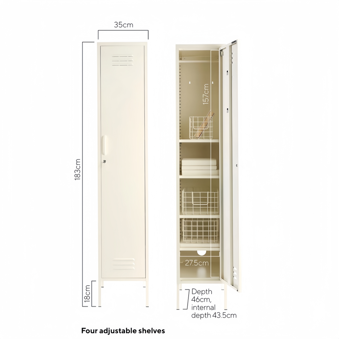 Steel Single Door Wardrobe Skinny Locker Storage Cabinet Cupboard - White