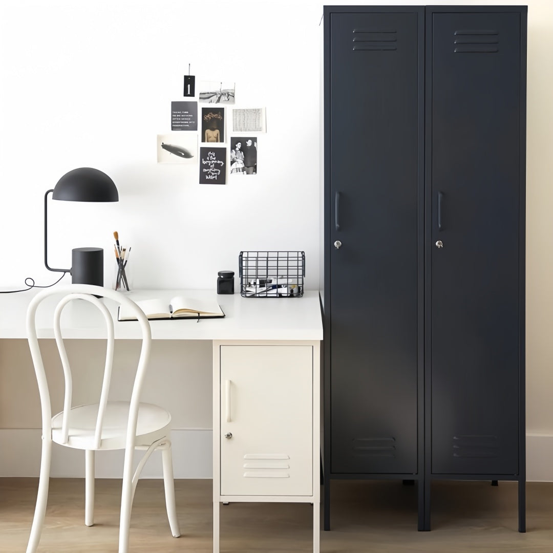 Steel Skinny Wardrobe Metal Locker Adjustable Shelves Storage Cabinet - Black