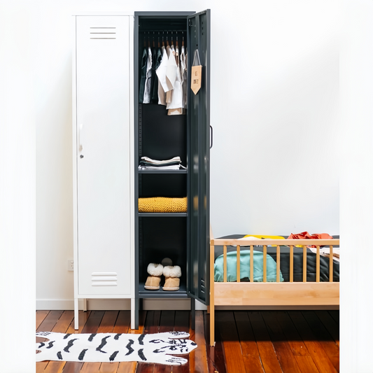 Steel Single Door Wardrobe Skinny Locker Storage Cabinet Cupboard - Black