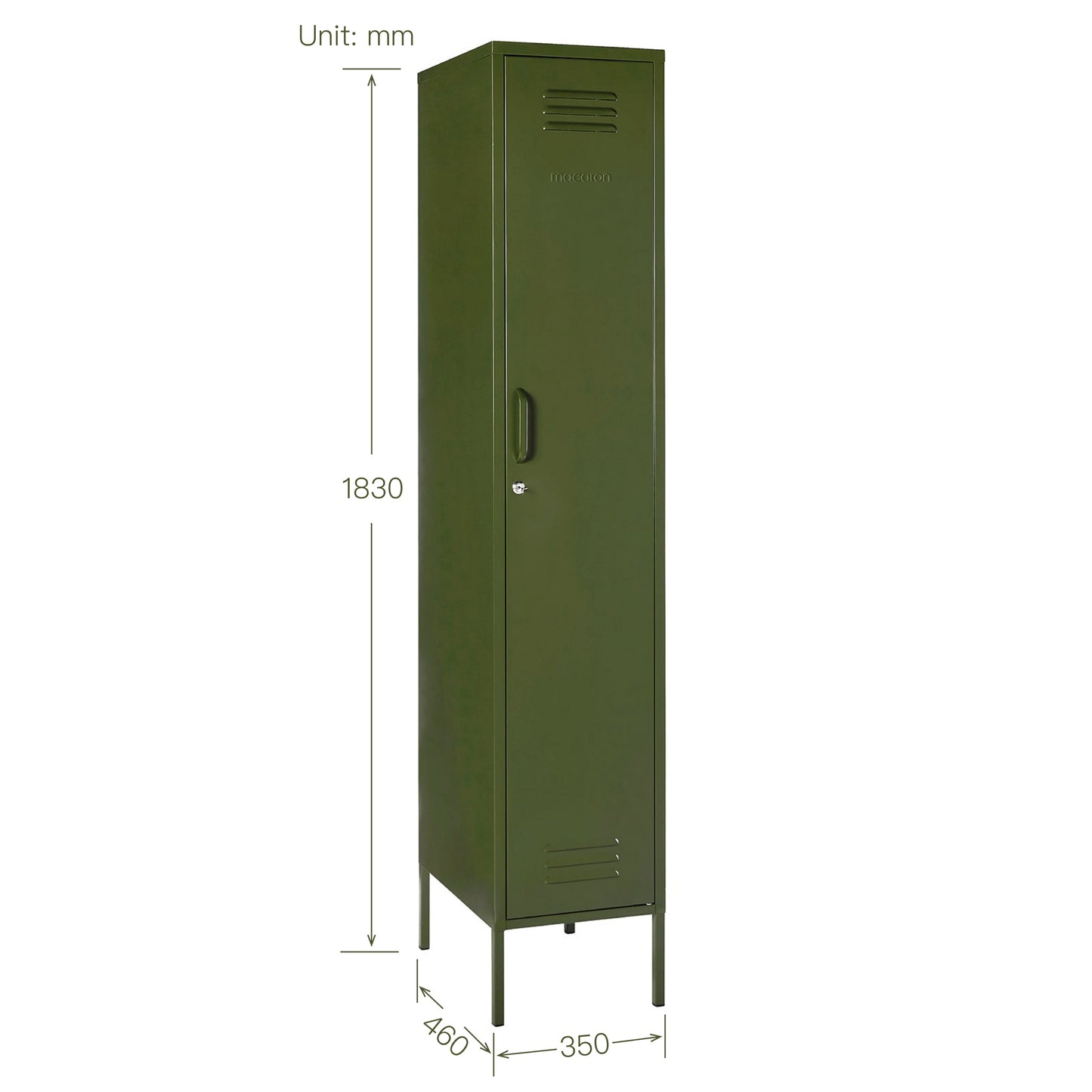 Steel Single Door Wardrobe Skinny Locker Storage Cabinet Cupboard - Olive Green