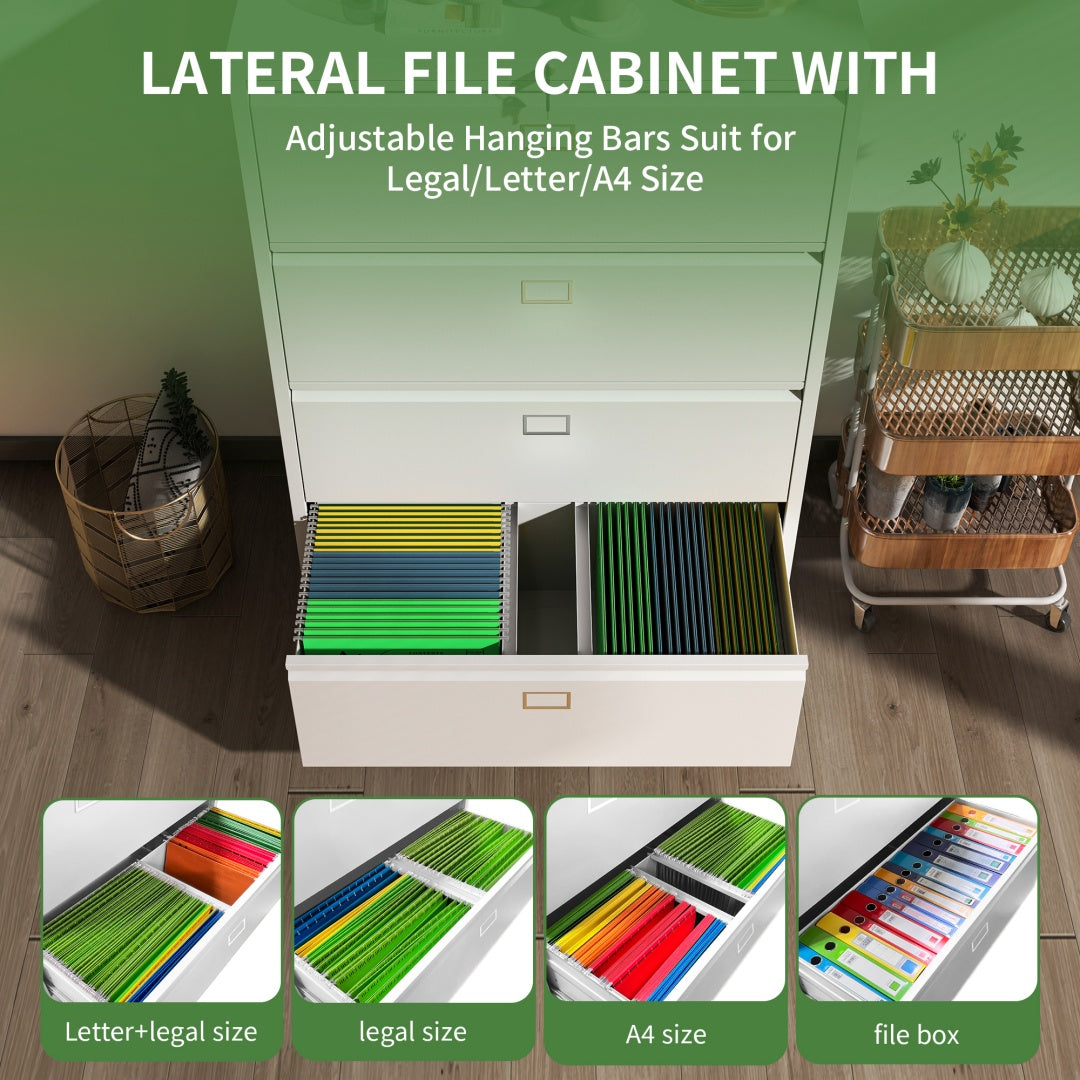 Steel Lateral 4 Drawer Filing Cabinet Cupboard Locker Swan Handle With Card Slots - White