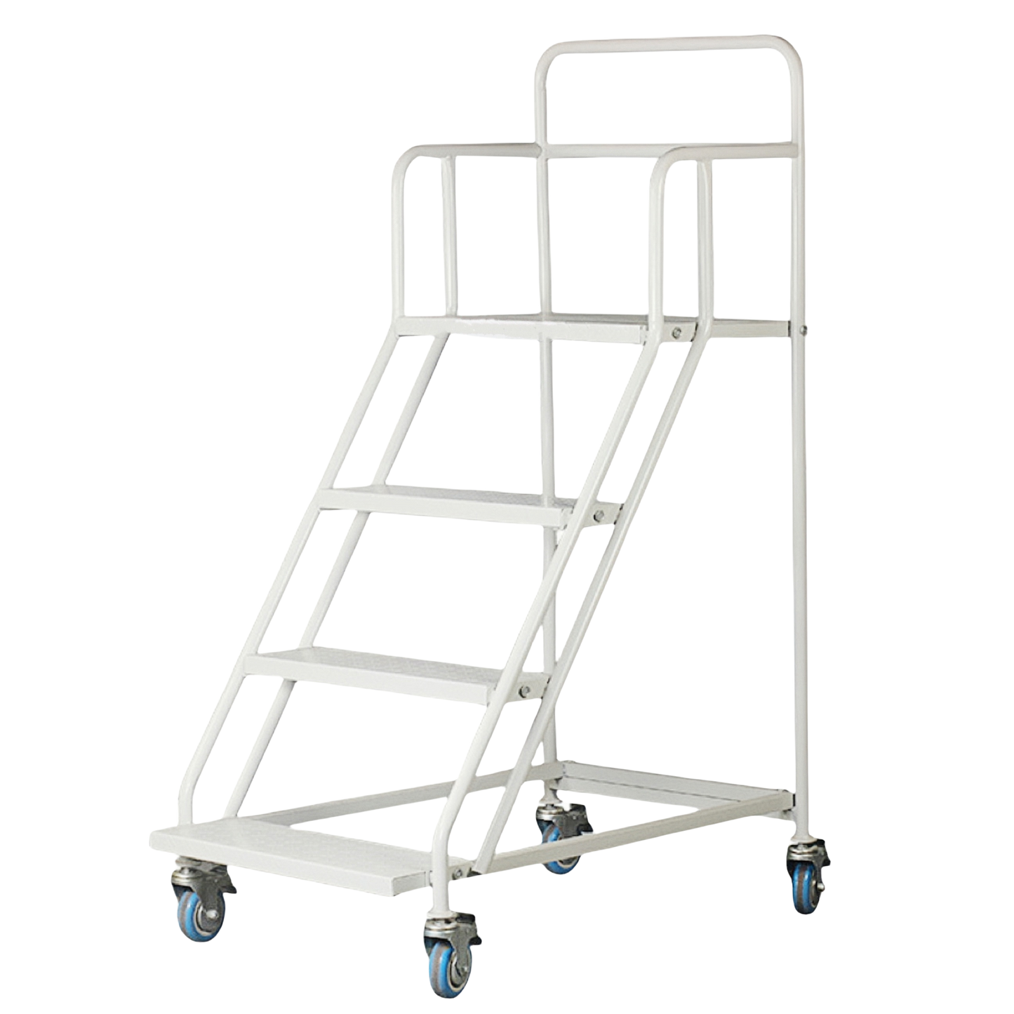 Steel 4 Step Mobile Safety Ladder With Wheels - Light Grey