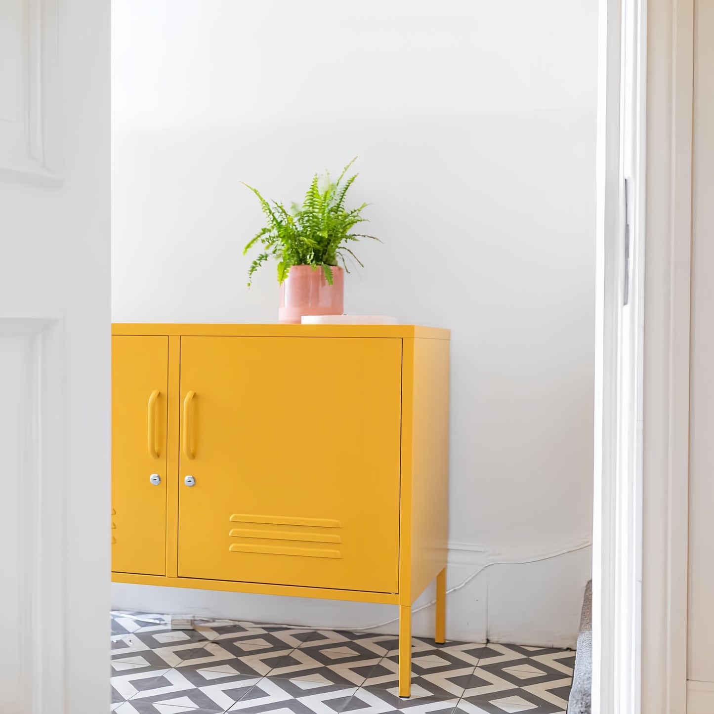 Steel Swing Door TV Stand Locker Lowdown Storage Cabinet Cupboard - Mustard Yellow