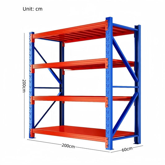 Steel 350kg Heavy Duty 4 Shelf Industrial Shelving Adjustable Storage Racks - Orange and Blue